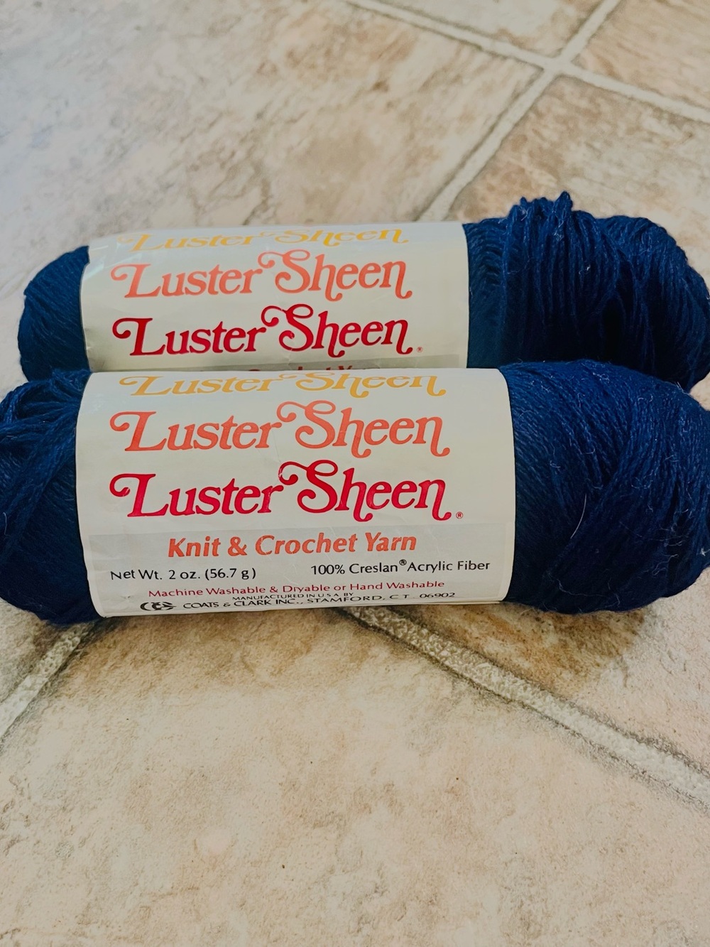 Vintage Red Heart Luster Sheen Deep Blue Navy Yarn 2 Skeins NWT